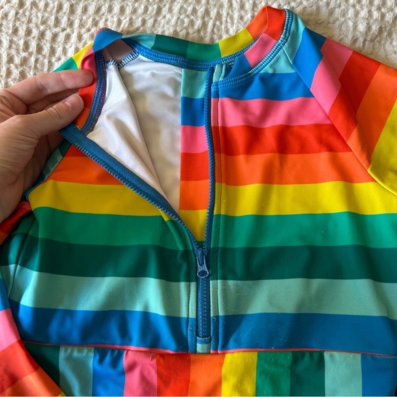 Hanna Andersson Multicolor Striped Kids Rashguard One Piece Sun Protection Zip - Picture 6 of 9